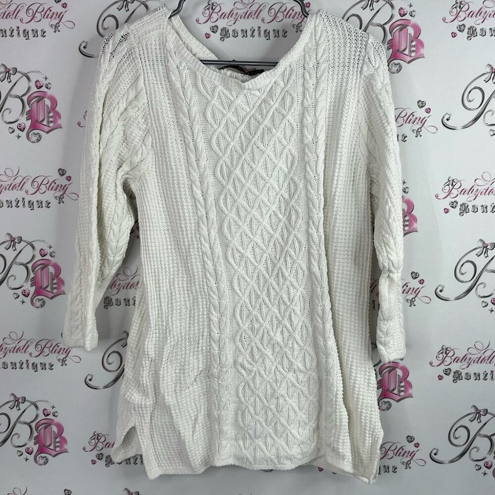 Jeanne Pierre sweater knitted knit Ivory Cable Knit Sweater